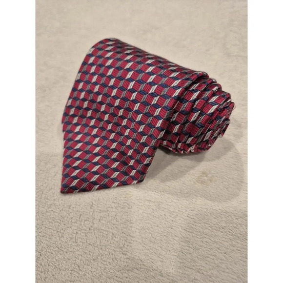 Croft & Barrow Ties Red Geometric Silk Necktie Men's Classic - Picture 2 of 8